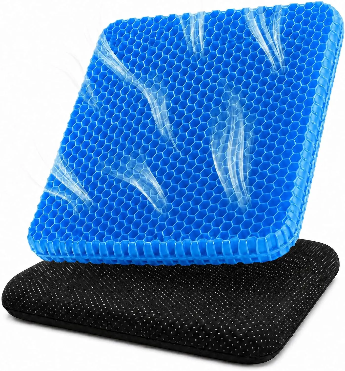 2026 cooling Gel Seat Cushion for Long Sitting – Double-Layer Honeycomb Cooling Chair Pad, Thick Supportive Gel Cushion with Breathable Non-Slip Cover for Office Chair, Car, Wheelchair & Long Sitting（Blue）