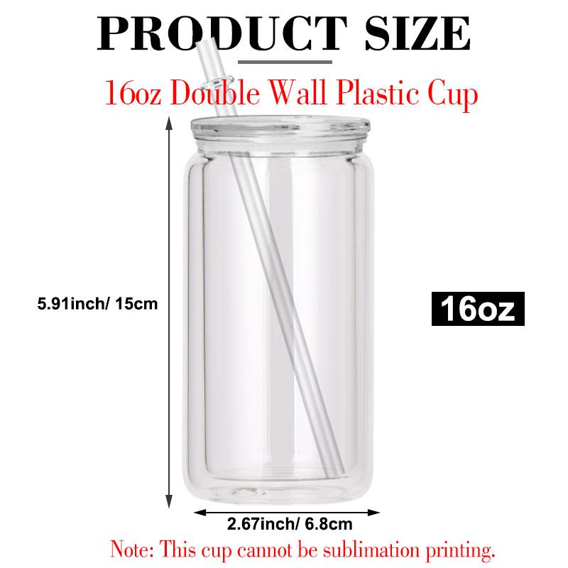 [ 4/6/8/25/50PCS ] 16 oz Plastic Snow Globe Tumbler, Pre-Drilled Double Wall Plastic Can Cold Drinks Snowglobe Cup with Lid and Straw for Snow Globe Glitter DIY Gift