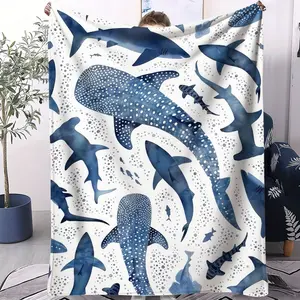 Ocean Shark Theme Print Blanket, Soft Artistic Cover for Diving Enthusiasts, Perfect for Relaxing and Stylish Use, Figure Print Blanket