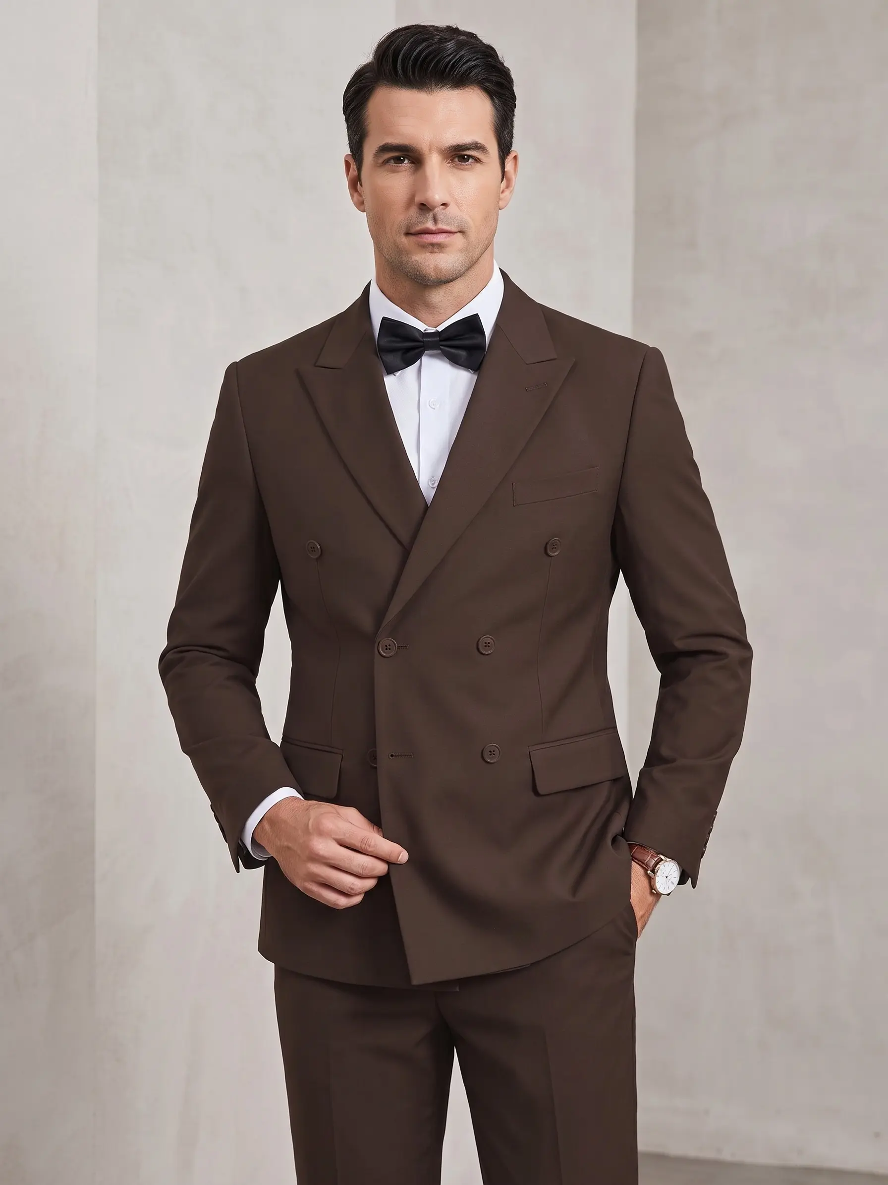 Men's Solid Color 2-Piece Suit, A Chic and Polished Look for Business, Formal Weddings, and Dressy Events, Blazer And Pants Included, Dressy Yet Versatile For Events, Two-Piece Suit Streamlines Dressing