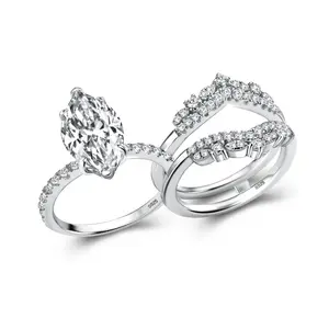 Effinny Jewelry 2.5ct Marquise Cut Insert Wedding Ring Set,S925 Sterling Silver Women's Engagement Ring Set,5A Grade Cubic Zirconia Bridal Ring Outdoorfun