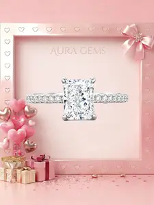 Radiant Zircon Ring, Elegant Four Prong Setting, Sparkling Engagement Wedding Band, Daily Wear Jewelry for Women