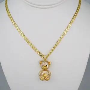 14k Gold Plated Stainless Steel Chain with 3D Bear Pendant Chain size may vary . high quality . daily use