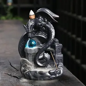 Winged Dragon Design Backflow Incense Burner, 1 Count Oil Holder with Lucky Feng Shui Ball, Home Fragrance Holder for Living Room Bedroom Office without Incense