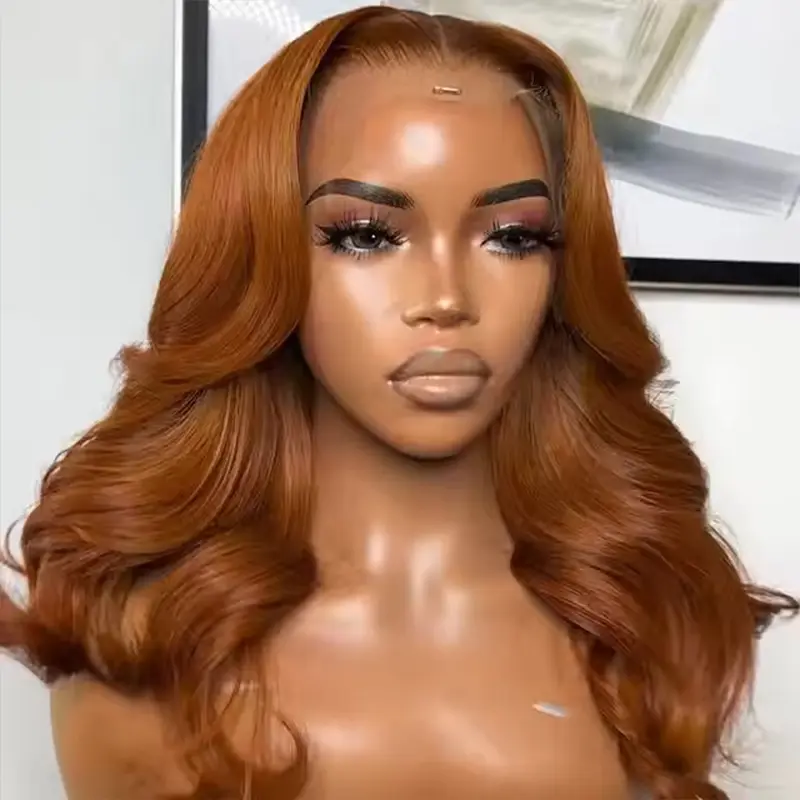 Ginger Orange Short Bob Lace Frontal Human Hair Wig HD Transparent 180% Density Orange Bob Body Wave Lace Front Wig Pre Plucked For Woman