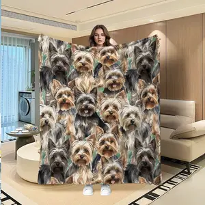 Adorable Yorkie Dog Print Flannel Blanket, Soft Warm Pet Lover Bed Sofa Decor, Multifunctional All Seasons Throw, Perfect Gift