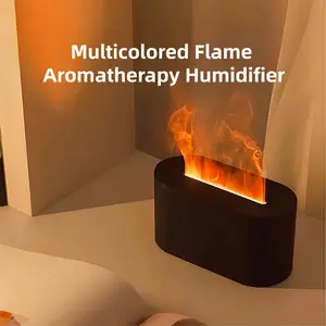 Multicolored LED Aromatherapy Humidifier, 1-Pack Ultrasonic Humidifier with Flame Effect, USB-Powered Aromatherapy Diffuser, Mini Humidifying Aromatherapy Diffuser with 7-Color LED Lights, Bedroom Air Freshener, Home Decor and Furniture Accessories
