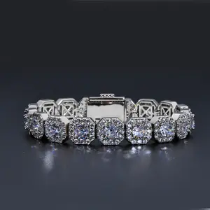ICEOMG 12mm 5A CZ Cluster Chain Iced Out Hip Hop Jewelry for Men Women, Silver Tone Bling Cuban Style Tennis Chain, Sparkling Lab Diamond Look Bracelet  Gift for Rapper Streetwear Party