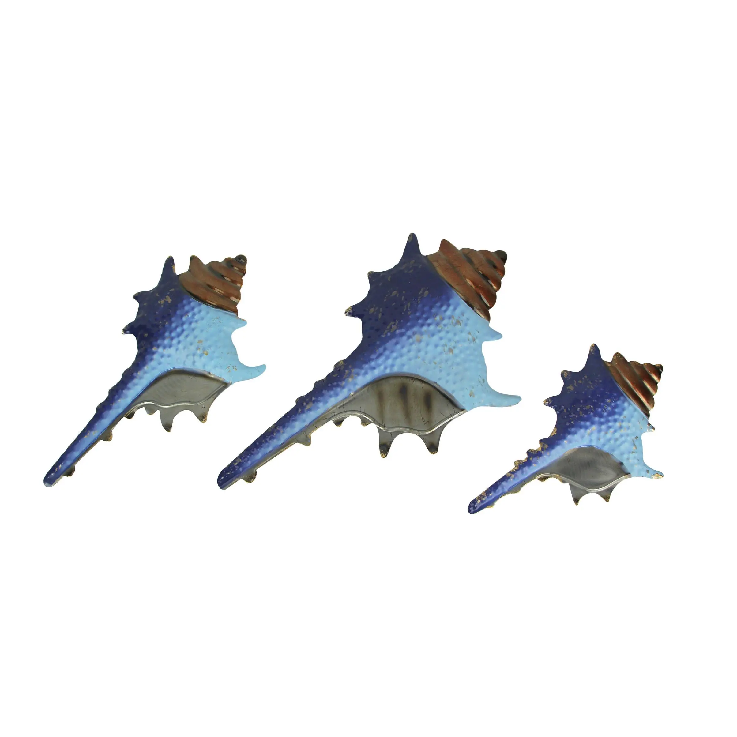 Set of 3 Blue Metal Seashell Decorations Wall Hanging Sculpture Beach Home Decor