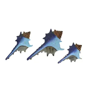 Set of 3 Blue Metal Seashell Decorations Wall Hanging Sculpture Beach Home Decor