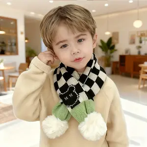 1pc Boys & Girls Winter Scarf - Soft Checkered Cross Scarf with & Checkered Pattern, Warm Winter Hat & Ears, Machine Washable - Perfect for School, Winter Clothes For Boys, Stylish Winterwear, Durable Winterwear, Cold Weather Wear