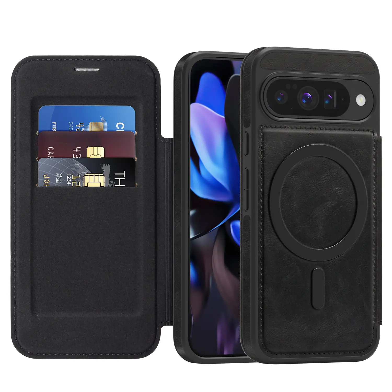 Flip Leather Wallet Case with Wireless Charging for Google Pixel 10/10 Pro XL/9A/8 - RFID Blocking Card Holder, Shockproof Protective Cover, Hidden Magnetic Closure Mobile Accessory, Accessories