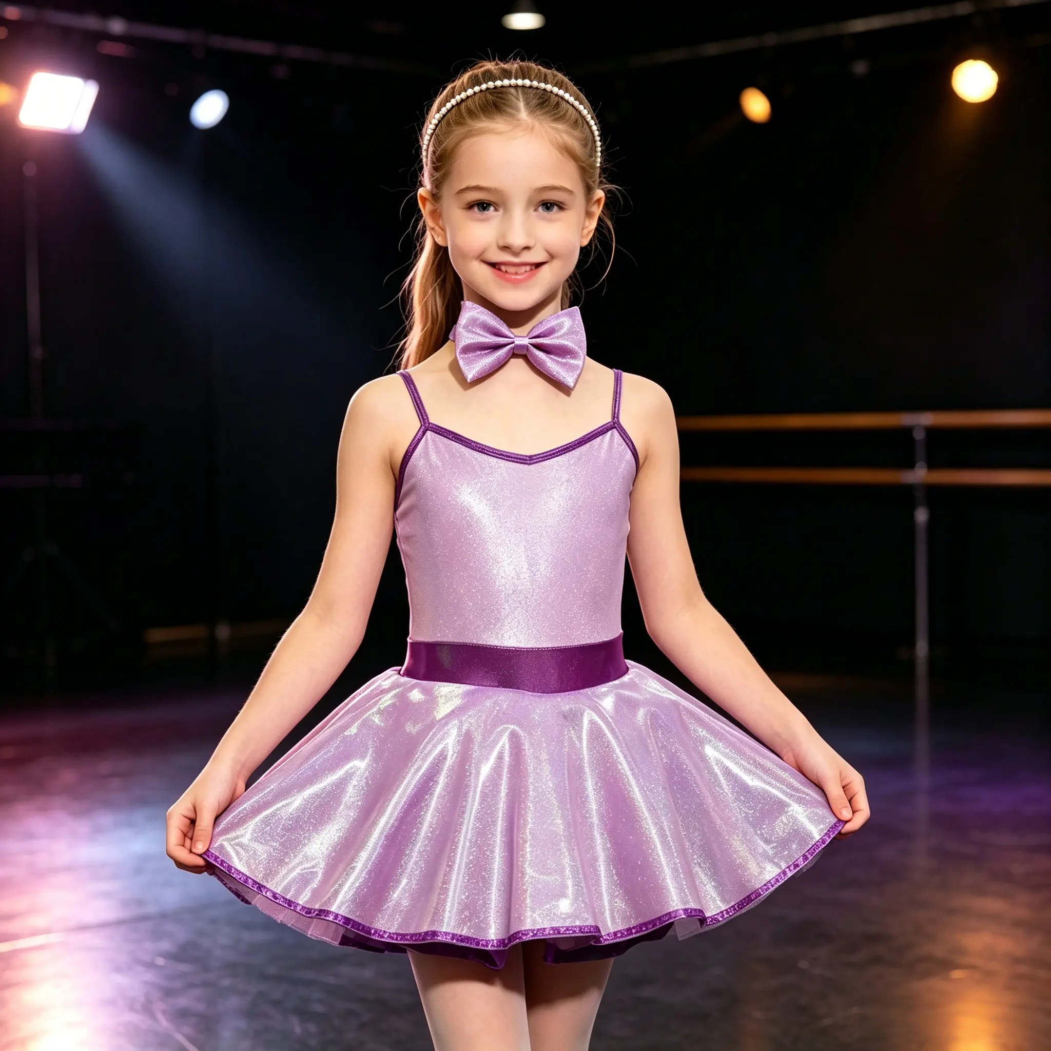 Toddler Little Girls Sparkly Purple Dance Costume, Glitter Skirted Leotard with Bow Accessory, Perfect for Ballet Class, Birthday Party & Halloween
