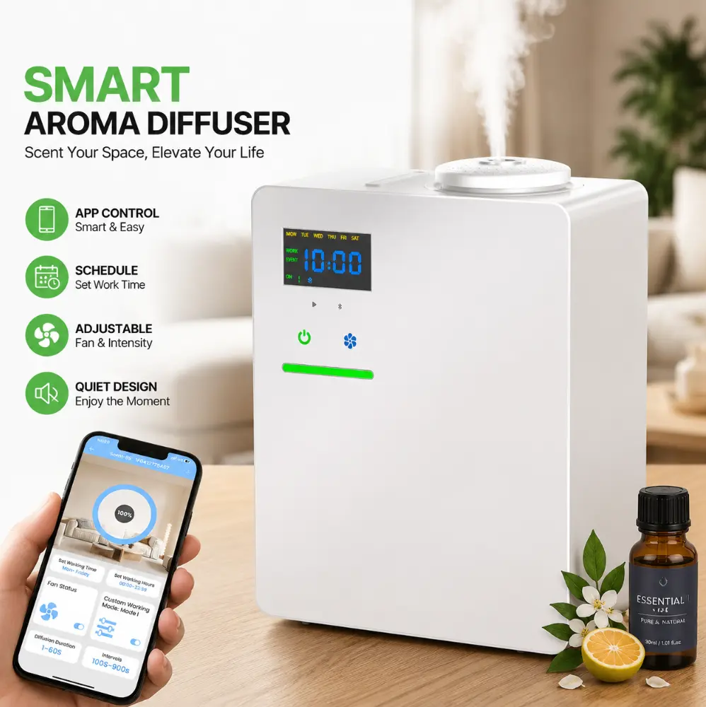XEITIN Waterless Essential Oil Fragrance Diffuser, 5000 Sq.Ft HVAC Coverage, 200ml Cold Air Scent Machine with Bluetooth Control, Quiet No-Heat Humidifier for Home, Office (White)