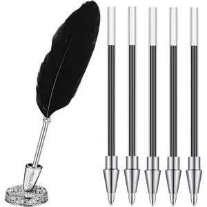 Ballpoint Pen with  Pen Holder, Black Ink, Classic Style, Includes 5 count Refill
