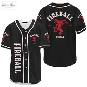 Fireball Whisky Graphic Baseball Jersey Shirt, Casual Everyday with Comfortable Fit, Streetwear Style for Whiskey Fans - Athletic
