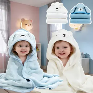 2-Piece Set: Soft Hooded Baby Towel & Swaddle Blanket — Highly Absorbent Bath Robe for Newborns, Infants, and Toddlers — Featuring Adorable Bear and Puppy Designs