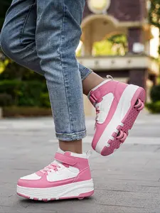 Casual Roller Skates, Four-Wheel Detachable Velcro Sports Shoes, Suitable for Boys and Girls Outdoor Roller Skating, Comfortable Wear, Fun