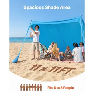 VEVOR Beach Tent Sun Shelter, UPF50+ Sun Protection, 6.6 ft Tall, 10x10 ft, Easy Pop Up Beach Canopy with 8 Sandbags, Stability Poles, Sand Shovels, Portable Shade for Family Outings, Camping, FishingVEVOR Super Brand Day