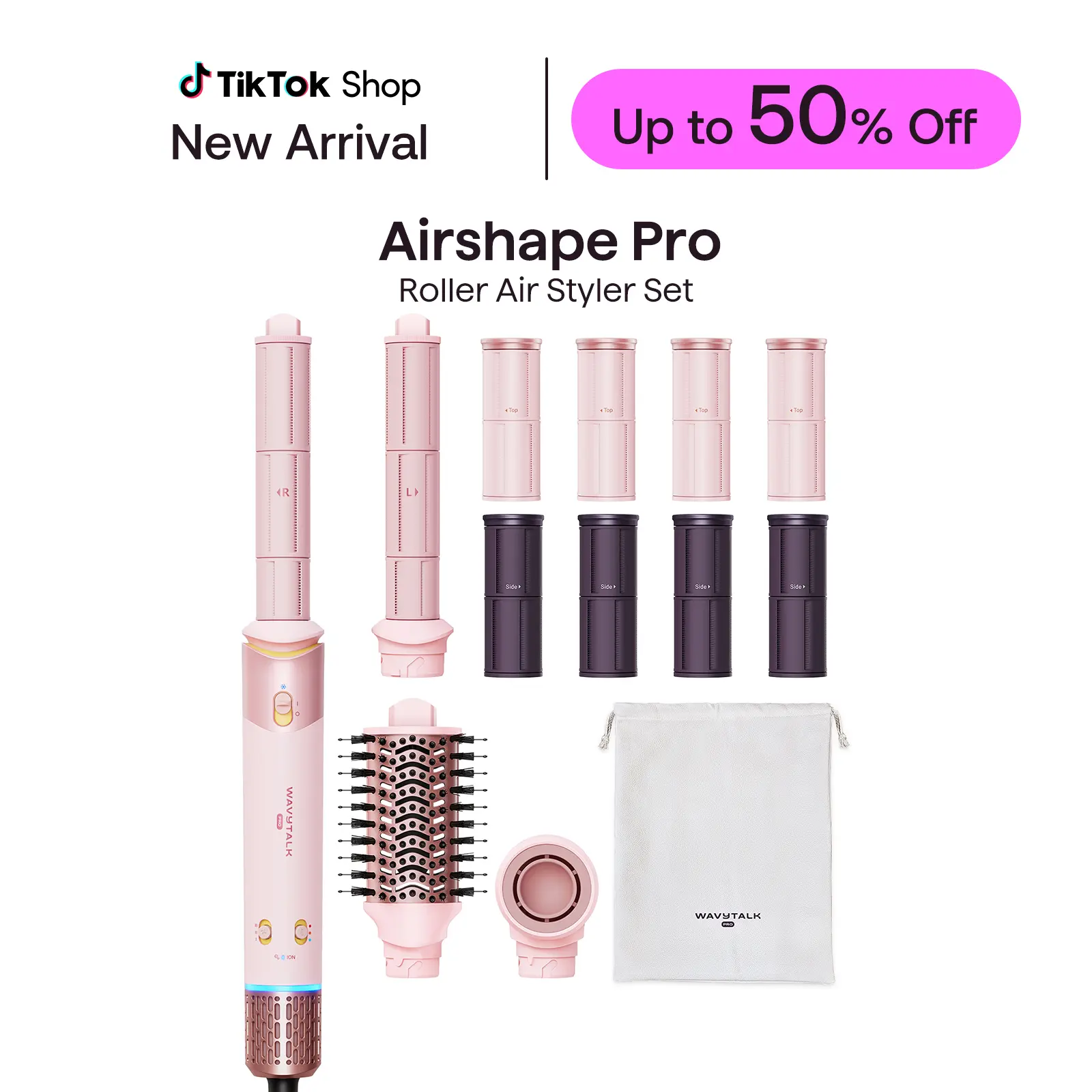 Wavytalk Airshape Pro Roller Air Styler Set for Salon Blowout at Home | 4-in-1 Hair Dryer & Multi-Styler with Auto-Wrap Curlers & Rollers, Volumizing Brush, Less Heat Damage, Ionic Anti-Frizz