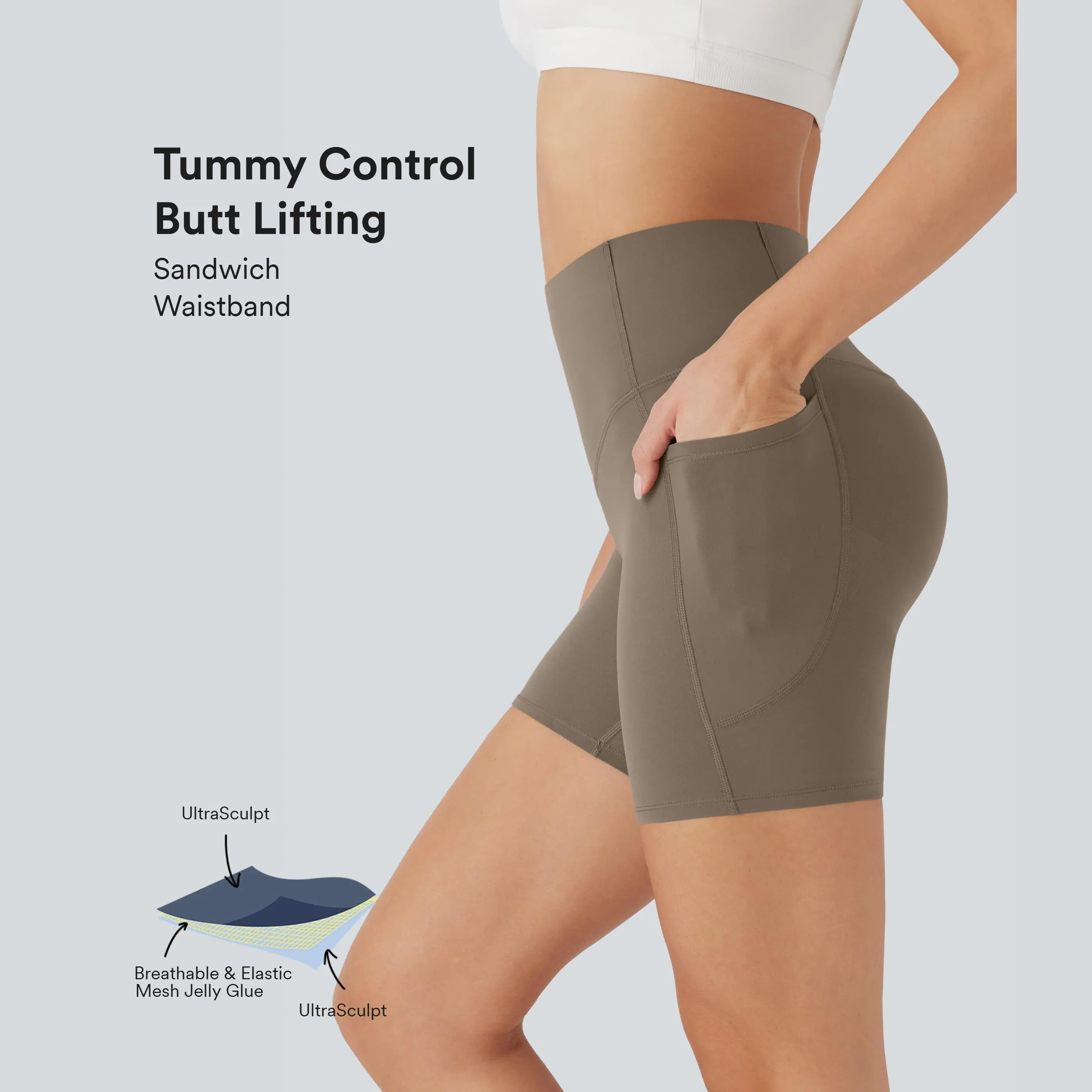 Halara UltraSculpt High Waisted Butt Lifting Tummy Control Side Pocket Shaping Training Biker Shorts 5''