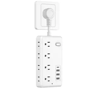 Wall-Mounted USB Multifunctional Power Strip, USB Power Outlet with 3 USB Ports and 1 Type-C Port, Surge Protection, for iPhone iPad and More Devices