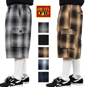 FB COUNTY Cargo Checker Shorts FBCOUNTY Unisex Relaxed Fit Below The Knee Summer Yarn Dyed Flannel Fabric Menswear
