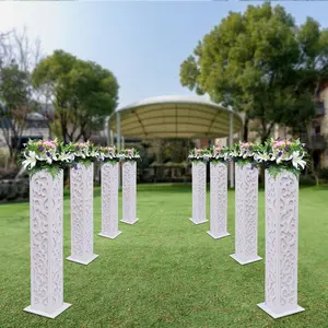 CNCEST 8pc White Wedding Column Carved Pillar Decoration Flower Stands for Elegant Event Decorations with Lucky Cloud Pattern and LED Lights
