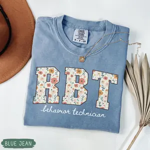 Comfort Colors Floral RBT Shirt, Registered Behavior Technician TShirt, ABA Therapy Shirt, aba tee, Gift for RBT Cotton Fit Knit Light