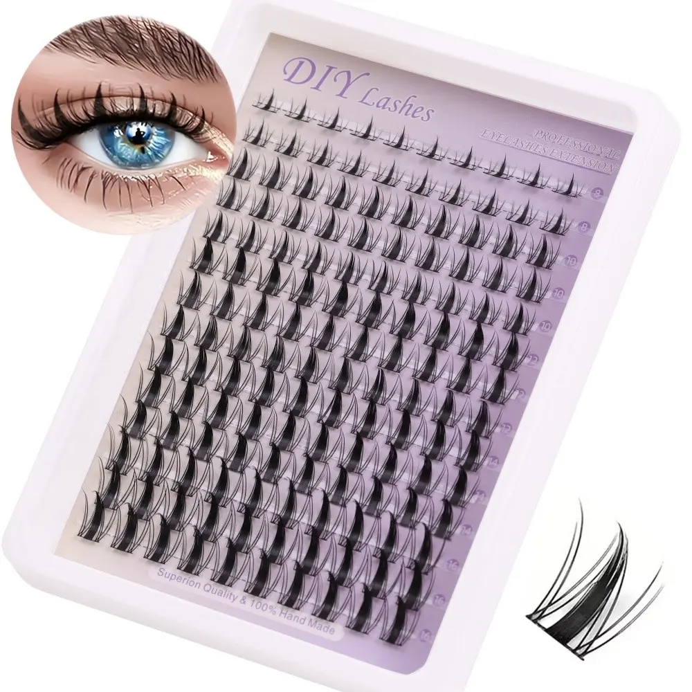 1 Box 140 Cluster Voluminous False Eyelashes, 14 Rows Independent Real Lashes, Reusable Fluffy Curled Dense Lashes, Natural Cartoon Makeup Effect, Fluffy Eyelash Clusters