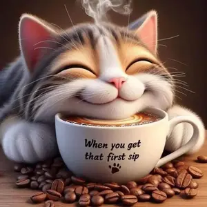 Cat & Coffee Pattern DIY Diamond Arts Colorful Painting Kit without Frame, 5D Diamond Arts Colorful Painting Kit, DIY Wall Art Decor for Home Living Room Bedroom, Diamond Pattern Design
