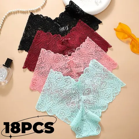Women's Lace Underwear Set - 18-Piece Soft Comfy Knicker Panties, Breathable Elastic Hipster Underwear for Romantic Occasions, 6 Classic Colors