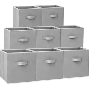 Storage Cubes - 11 Inch Heavy Duty Fabric Closet Bins for Shelves, Cube Organizer - 8 Pack Collapsible Decorative Storage Bins Baskets for Organizing Clothes Blankets Toys (Grey)