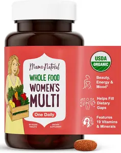 Mama Natural Organic Women's Multivitamin – Whole Food Based, 1 A Day Vegan Tablet – USDA Organic, Non-GMO, Clean Label Multivitamin for Women – 30 Day Supply with Iron & Methylated B12
