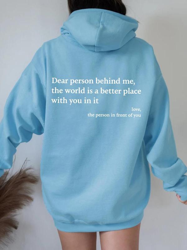 Inspirational Letter Print Plush Hoodie Unisex Oversized Pullover with Kangaroo Pocket Long Sleeves Winter Casual Hoodie in White Gray Black Apricot Pink Green Red Purple Khaki Sky Blue Beige