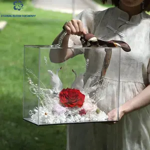 Handmade Eternal Rose & Swan Acrylic Box: Perfect Valentine’s / Wedding / Engagement Gift for Her