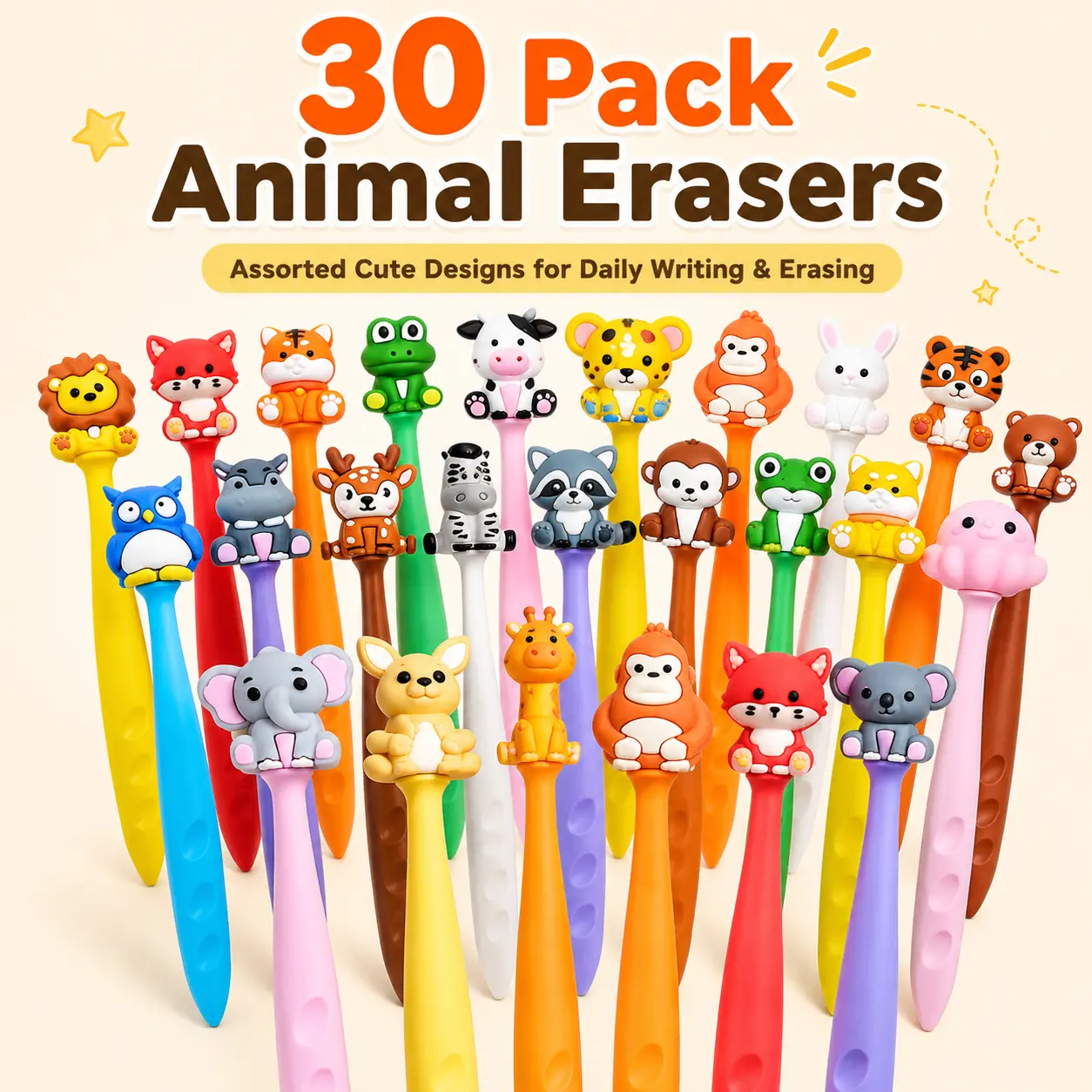 ONESHOW HOME Animal Erasers - Office Stationery Correction Tool for Journaling, Goodie Bags, Decoration and Practical Erasing, Extra Fun, Fits Securely for Students, DealsForYouDays, Note-Taking