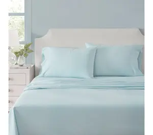 Martha Stewart Gingham White/Blue Cotton Full Sheet Set