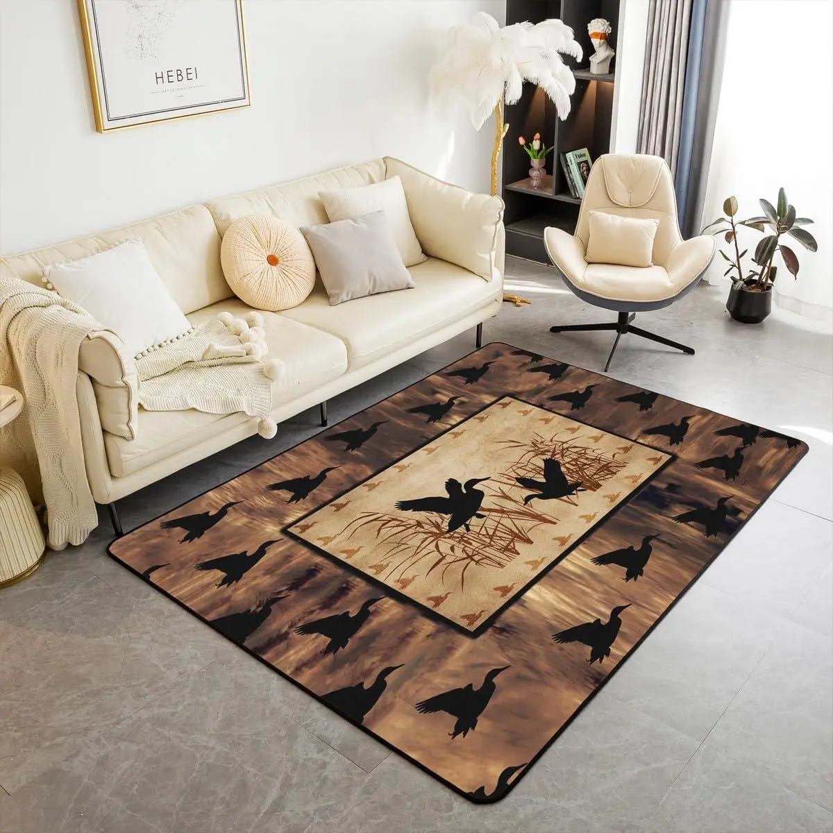 Mallard Duck Area Rug Flying Mallard Duck Living Room Rugs Rustic Fall Farm Decorative Carpet Set Farmhouse Hunting Fishing Theme Brown Indoor Floor Mat
