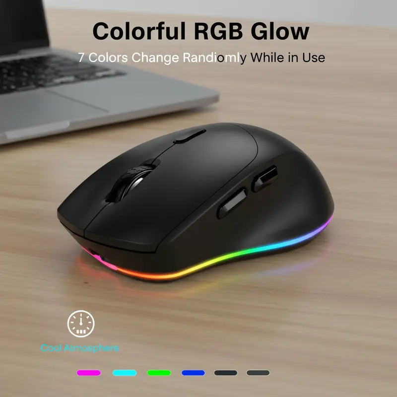 SABLUTE KM22MAX Rechargeable Wireless Low Noise Rainbow RGB Mouse - Lightweight Ergonomic, 95% Less Click Noise, Energy Saving, Built-in Battery, Sleep Mode, Travel-Friendly, KL3 Model Compatible, Linux Support, Work/Play Users (Non-Bluetooth)