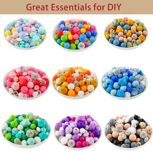 110 Pcs/Bag Silicone Bead Assortment Includes 12/15mm Silicone Round Beads 12mm Lentil Beads 14mm Hexagonal Beads Multiple Colors DIY Mix Beads Suitable for DIY Crafting Bracelets Necklaces Beaded Pens