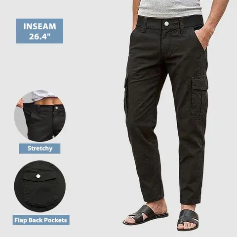 Flamingals Solid Flap Pocket Mid Waist Tapered Cropped Pants Womenswear Stretchy 26.4" Inseam