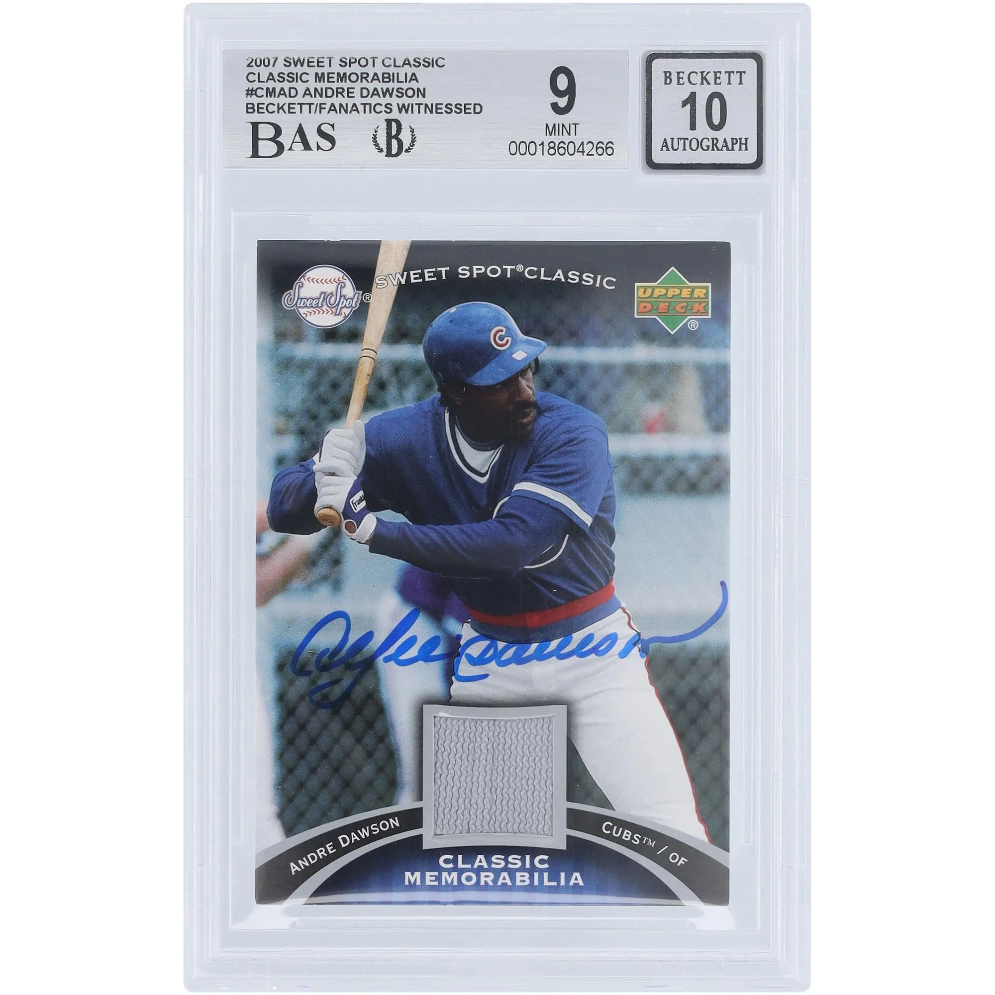 Andre Dawson Chicago Cubs Autographed 2007 Upper Deck Sweet Spot Classic GU Relic #CM-AD Beckett Fanatics Witnessed Authenticated 9/10 Card - Fanatics Authentic Certified