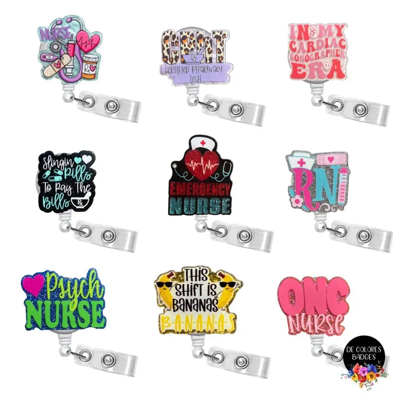 Nurse Stethoscope Badge, CPT Badge, Cardiac Sonographer Badge, Slingin Pills Badge, ER Nurse Badge, RN Badge Reel, Psych Nurse Badge, This Shift is Bananas Badge, Oncology Nurse