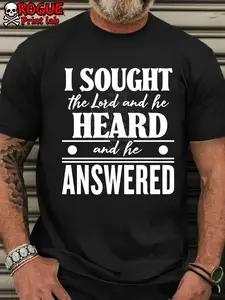 I sought the Lord, and the Lord heard and answered me. (The remaining text appears to be a list of unrelated items: men's short-sleeved T-shirts