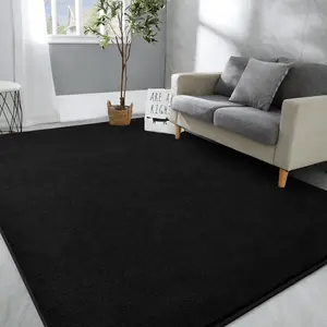 Large Area Rugs for Bedroom Living Room, 6x9 Black Soft Memory-Foam Furry Bedside Carpets, Indoor Rug Minimalist Rug for Kids Girls Boys Home