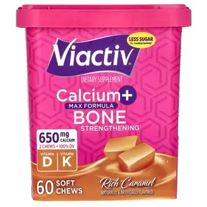Viactiv Calcium + Bone Strengthening, Max Formula, Rich Caramel, 60 Soft Chews