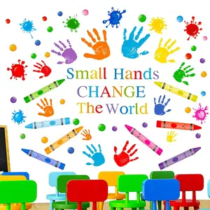 X-WPA09 Colorful Inspirational Quotes Wall Decals Watercolor Paint Splatter Wall Decals Motivational Saying Wall Stickers Handprint Crayon Wall Stickers for Kids Classroom Nursery Playroom Daycare Decor Decoration Decorative