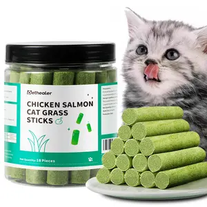 Cat Grass Chew Sticks - Natural Teething Aid with Catmint, Dental Support & Hairball removal Relief for Kittens to Adult Cats (Wheatgrass, No Additives) cat grass treat hairball control snack stick hair ball oral health