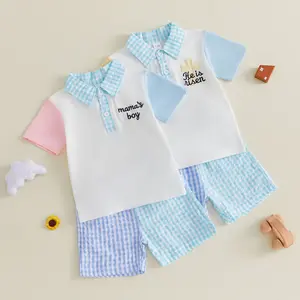 Kupretty Kids Baby Boy 2Pcs Easter Outfits Set Jesus Love Me Letter Short Sleeve Lapel Collar T-Shirt Tops Shorts Set Toddler Boys Holiday Clothes